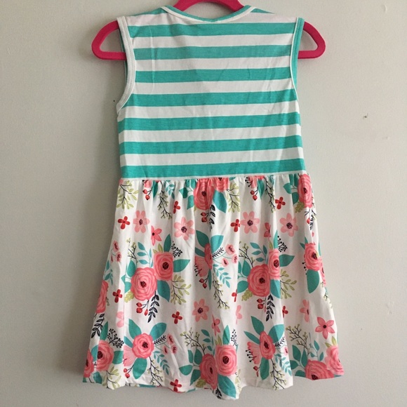 Boutique mint striped dress floral bottom bow - Picture 4 of 4